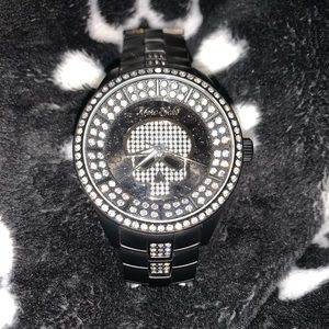 Mark Ecko Men’s Black Metal Crystal Skull Watch